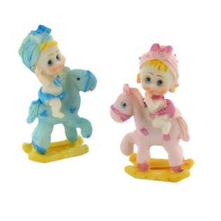 Gebuertskuch Topper - Baby op engem Schockelpeerd 9 cm (4 Stk.)