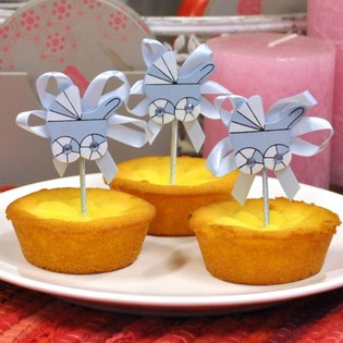 Gebuert Cupcake Picker - Bloe Kannerwon (12 Stk.)