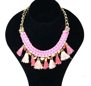 Luxus Ibiza-Style Halskette mat rosa Quasten (1 Stk.)