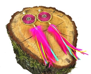 Luxus Ouerr&eacute;ng Fuchsia mat Fiederen (1 Stk.)