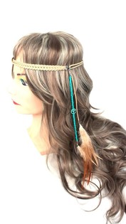 Hoorband mat Fiederen Beige-Turquoise (1 Stk.)