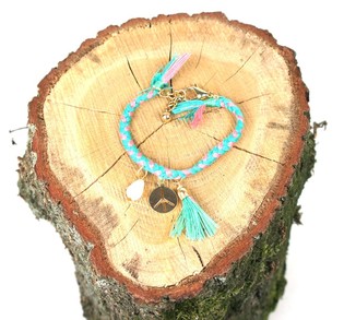 Geflochtenen Ibiza-Bracelet an der Faarf Rosa & T&uuml;rkis (1 Stk.)