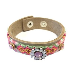 Luxus Ibiza-Look Armband Cr&egrave;me/Taupe Blumm (1 Stk.)