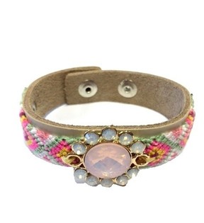 Luxus Ibiza-Style Armband Cr&egrave;me/Taupe mat Blummen (1 Stk.)