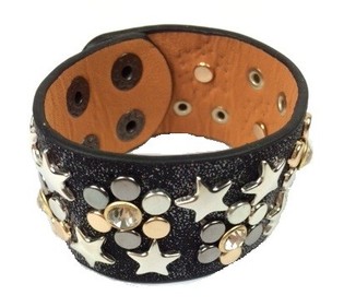 Luxus Breede Bracelet Schwaarz mat Studs & Strass (1 Stk.)