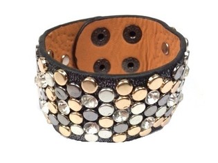 Luxus Breete Bracelet Schwaarz mat Studs & Strass (1 Stk.)