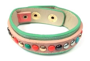 Ibiza Bracelet mat Nolles-Studs Gr&eacute;ng/Rosa (1 Stk.)