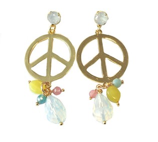 Ibiza-Look Ouerr&eacute;ng Gold Peace Weisse Kristall (1 Stk.)
