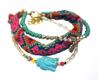 Ibiza-Look Armband 3-loogeg mat Buddha (1 Stk.)