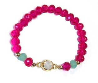 Ibiza Look Armband Fuchsia-T&uuml;rkis mat Strass (1 Stk.)