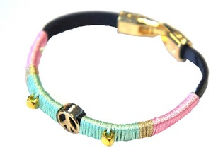 Ibiza Look Armband mat Peace-Zeechen Rosa/Minz (1 Stk.)