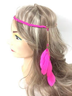 Geflochtenen Ibiza-Style Hoorband mat Fiederen Fuchsia (1 Stk.)