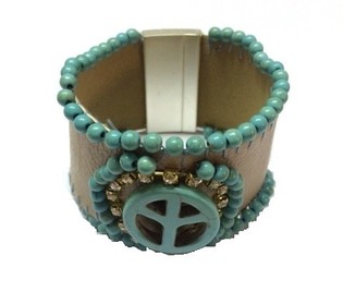 Ibiza Look Bracelet Taupe/Turquoise Peace (1 Stk.)