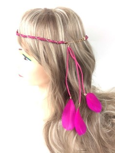 Geflochtenen Ibiza-Look Hoorband mat Fiederen - Fuchsia (1 Stk.)