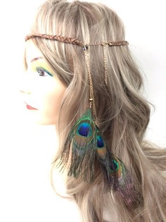 Geflochtenen Hoorband Brong mat Poofiederen | Ibiza-Style Boho (1 Stk.)