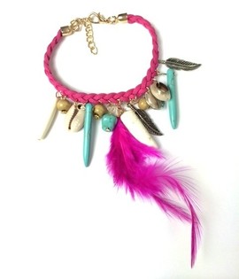Ibiza-Look Armband Fuchsia mat Muschel & Zant (1 Stk.)