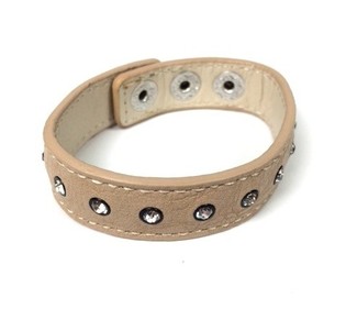 Ibiza Armband am Liederlook Cr&egrave;me mat Strass (1 Stk.)