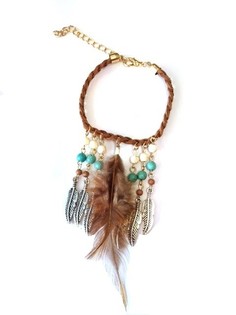 Ibiza Look Armband brong mat Fieder (1 Stk.)