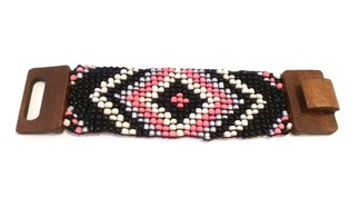 Ibiza-Armband Azteken-Style Holzverschluss Pink/Schwaarz (1 Stk.)