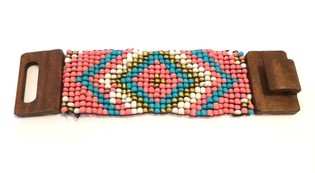 Azteken-Armband mat Holzverschluss Blo/Rosa (1 Stk.)