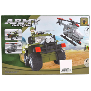 BRICKS Bausteng Milit&auml;r-Helikopter an Jeep