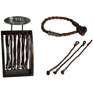 Geklochten Liederarmb&auml;nner "Skull" op Holzdisplay (96 Stk.)