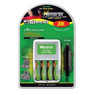 MEMOREX PRO 9660 - Akkuladeger at + 4x Opluedbar AA Batterien (1 St.)