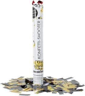 Konfettiskanoun &ndash; Faarf: Schwaarz-Giel - 40 cm - Partypopper (10 St.)