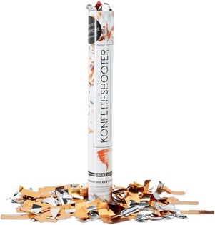 Confetti-Kanon &ndash; Faarf: Orange/S&euml;lwer 40 cm - Confettishooter fir Gebuertsdaag (10 Stk.)