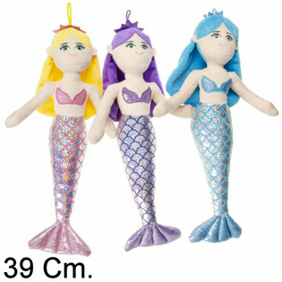 Grousse Pl&uuml;sch-Mierjongfra / Mermaid-Popp 39 cm - Mix Faarwen (12 Stk.)