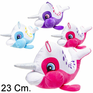 Pl&uuml;sch-Narwal mat Horn - 23 cm - Farwemix (12 Stk.)
