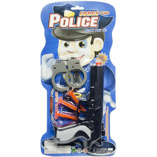 POLICE SET OP KAART - PISTOUL MAT 3 SUCKELEN & HANDSCHELLEN (6 Stk.)