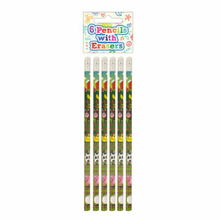 6-deeleger Bauerenhaff D&eacute;ieren Bleistift & Gummi Set - Display (24 Sets)