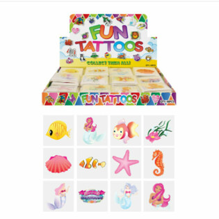 FUN TATTOOS - MODELL: MEERM&Auml;DCHEN / MERMAID, All P&auml;ckelchen 12x Tattoos am Display (48 Stck.)
