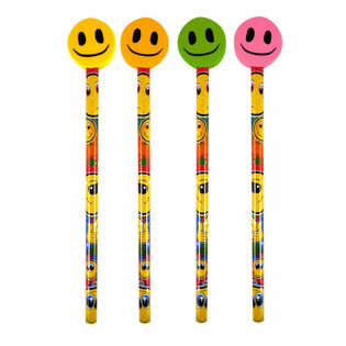 Fr&ouml;hleche Smiley Bleist&euml;ft mat Rad&eacute;iergummis-Topper (24 Stk.)