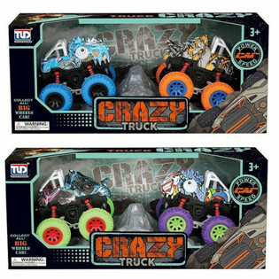 2-DEELEG Dinosaurier Monstertrucks mat Reibung - Mix Faarwen