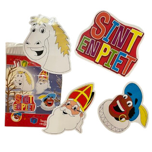 SINTERKLAAS SINT & PIET - 4-DEELEG DUBBELSEITEG DEKORATIOUNSSCH&Euml;LDER-SET (6 Stk.)