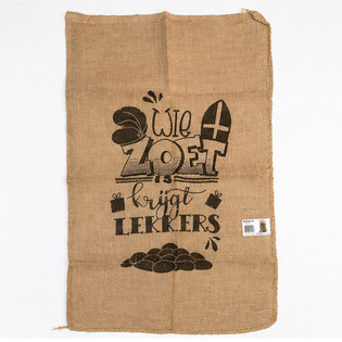 GROUSSE JUTE KLEESCHERSAK - MAT TEXT: WIE ZOET IS KRIJGT LEKKERS - Ca. 60 x 100 Cm (1 St.)