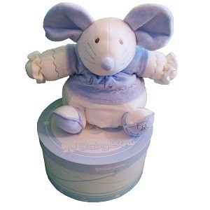 Baby Bow Kuscheld&eacute;ier an der K&euml;scht - Modell 15 (Maus, Blo/W&auml;iss)